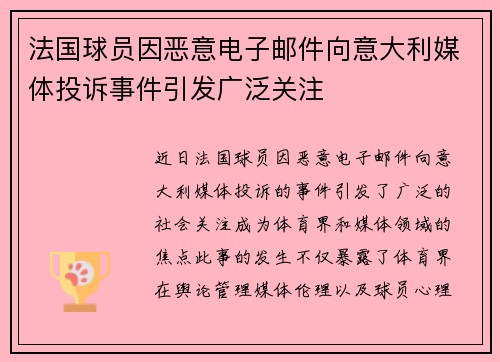 法国球员因恶意电子邮件向意大利媒体投诉事件引发广泛关注